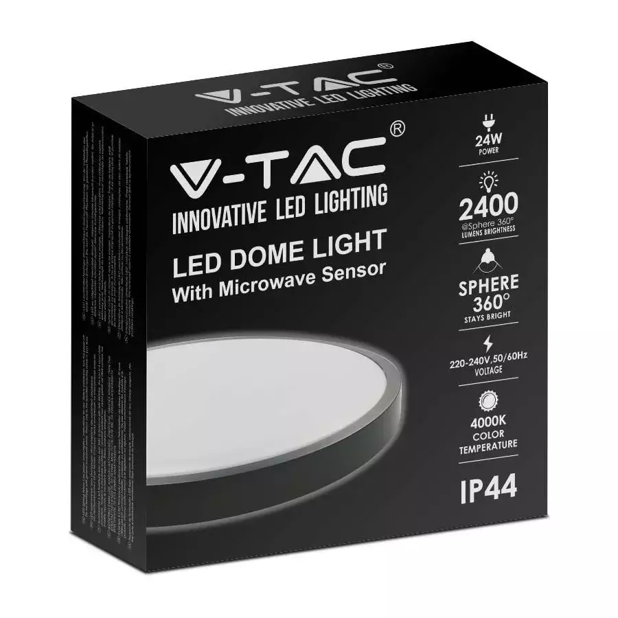  PLAFON LED Z CZUJNIKIEM RUCHU 24W NW 4000K 2400LM IP44 OKRĄGŁY CZARNA RAMKA VT-8624S 7670 V-TAC