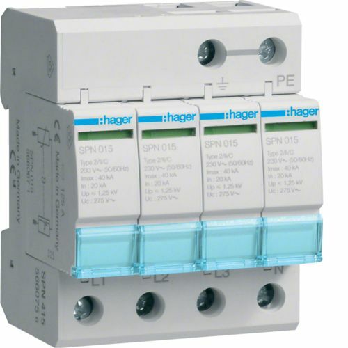 Ogranicznik przepięć T2 4P sieć TN-S In=20kA Up≤125kV SPD SPN415 HAGER