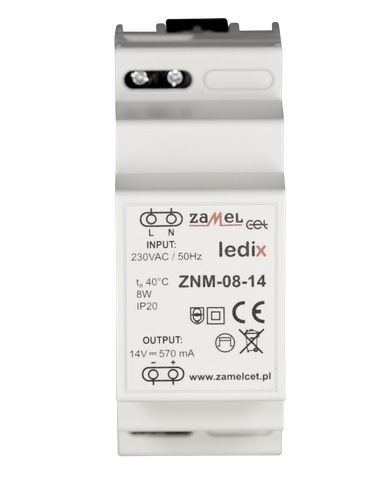 Zasilacz LED LEDIX modułowy TH35 8W 14VDC ZNM-08-14 LDX10000017 Zamel