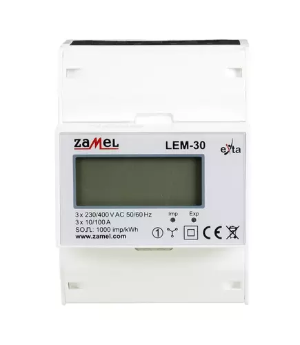 Licznik energii elektrycznej 3-fazowy LEM-30 EXTA 100A 4-MOD LCD EXT10000235 ZAMEL