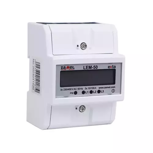 Licznik energii elektrycznej 3-fazowy LEM-50 EXTA 100A 4-MOD LCD EXT10000322 ZAMEL