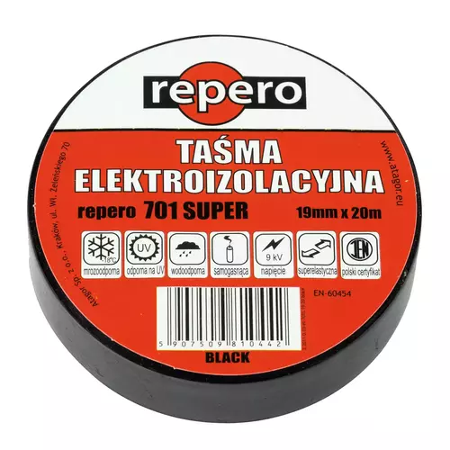 Taśma elektroizolacyjna 19x20 czarna 9kV REPERO 701 do przewodów na kable