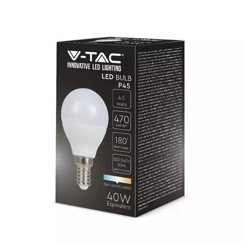 ŻARÓWKA LED 4,5W-40W E14 NW 4000K P45 470LM KULKA 2142511 V-TAC