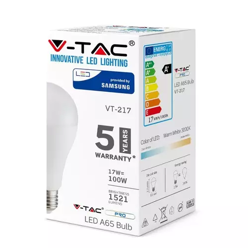 ŻARÓWKA LED 17W-100W E27 WW 3000K A65 1521LM SAMSUNG CHIP 162 V-TAC