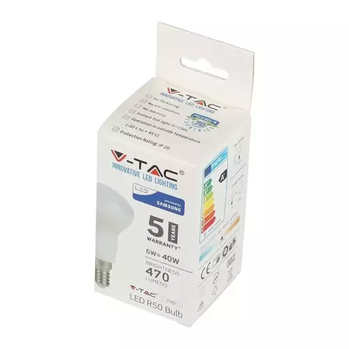 ŻARÓWKA LED 6W-40W E14 CW 6400K R50 470LM SAMSUNG CHIP 140 V-TAC