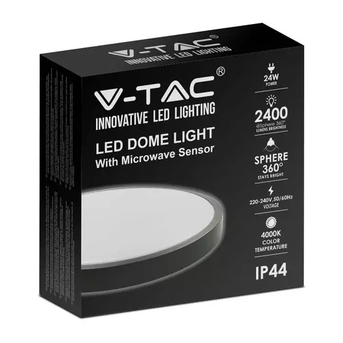  PLAFON LED Z CZUJNIKIEM RUCHU 24W NW 4000K 2400LM IP44 OKRĄGŁY CZARNA RAMKA VT-8624S 7670 V-TAC